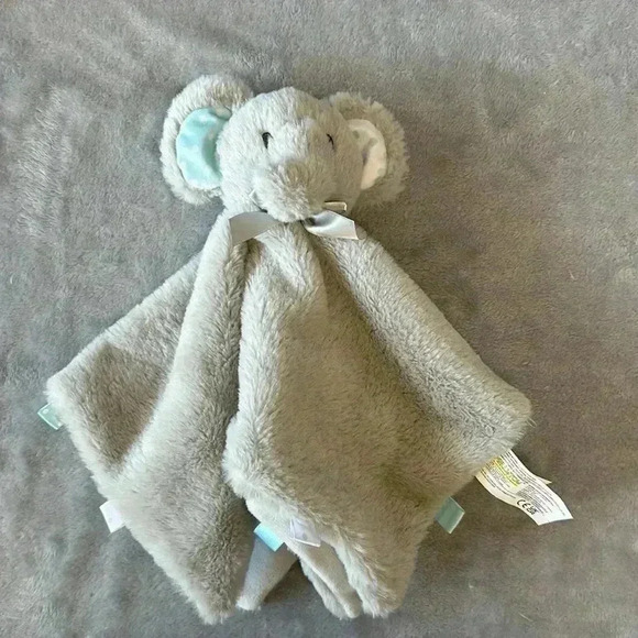 Grey elephant lovey cuddle  blanket with satin tabs - Picture 6 of 6